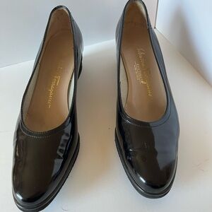 Salvatore Ferragamo Boutique Glossy Black Flats - Vintage